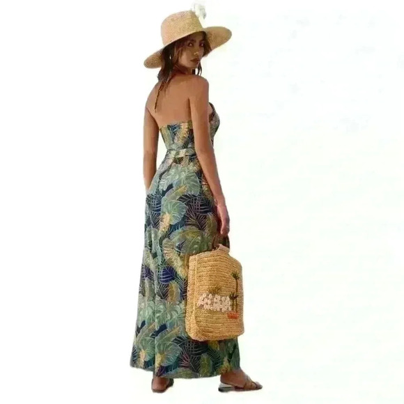 SHEIN VCAY Tropical Print Criss-Cross Strap Open Back Drawstring Thigh Slit M - Picture 3 of 11